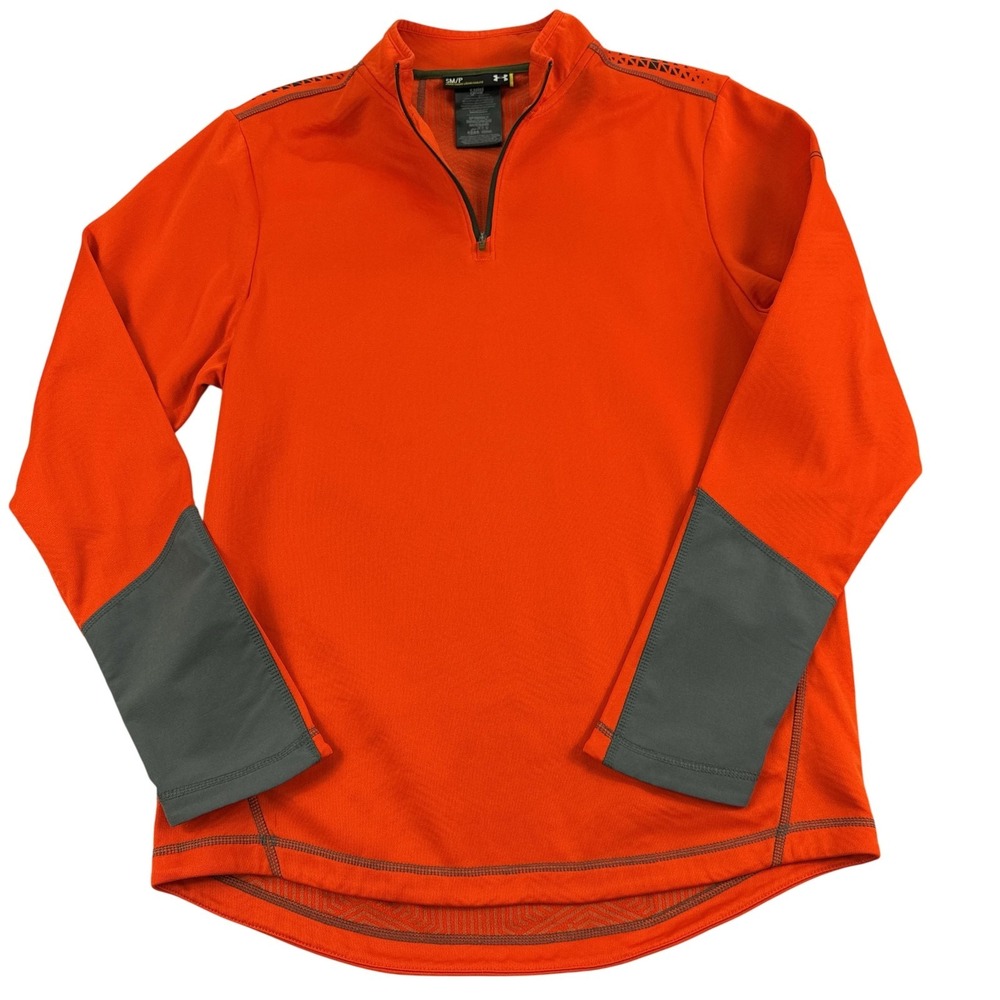 Under Armour ColdGear Loose Pullover Mens Small Orange 1/4 Zip Long Sleeve Gym